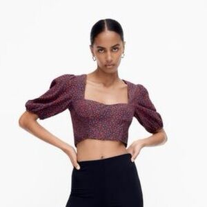 Zara Floral Puff-Sleeve Crop Top